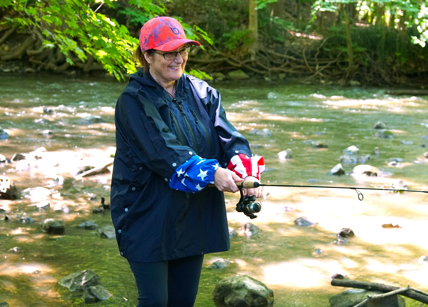 Brella 2020 - Navy Blue Unisex Rain Jacket w/ Stars + Stripes Snap-on Sleeves - The Brella Nation