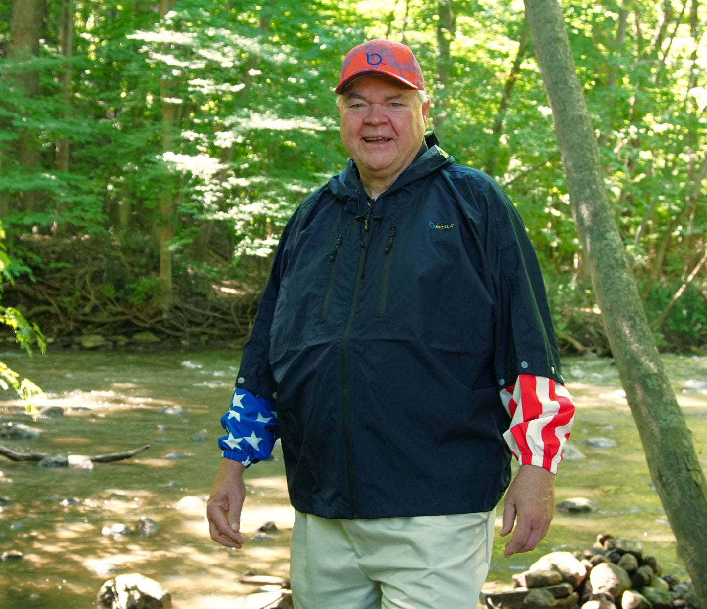 Brella 2020 -  Navy Blue Unisex Rain Jacket w/ Stars + Stripes Snap-on Sleeves - The Brella Nation