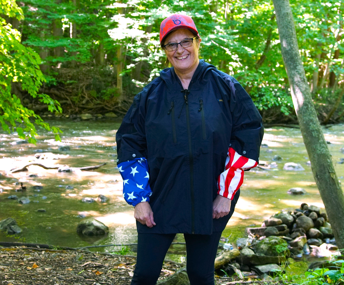 Brella 2020 -  Navy Blue Unisex Rain Jacket w/ Stars + Stripes Snap-on Sleeves - The Brella Nation